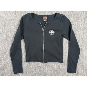 Harley Davidson Greensboro NC Black Rhinestone Zip Up Long Sleeve Crop Top M